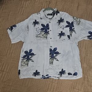 Puritan Blue And White Hawaii Casual Button Down Shirt